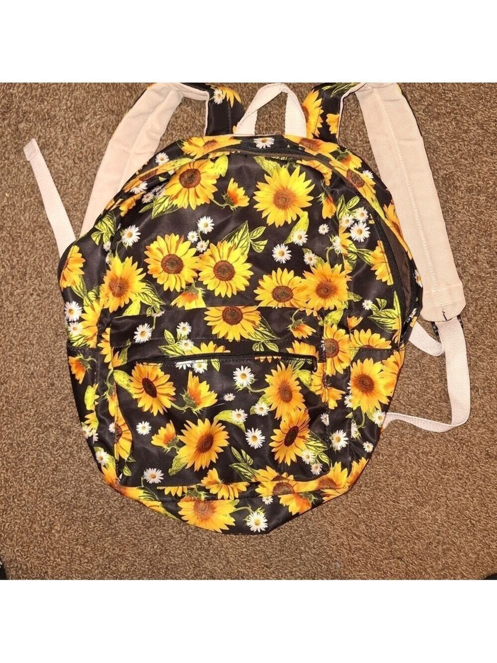 Sunflower Print Backpack Medium with Pockets